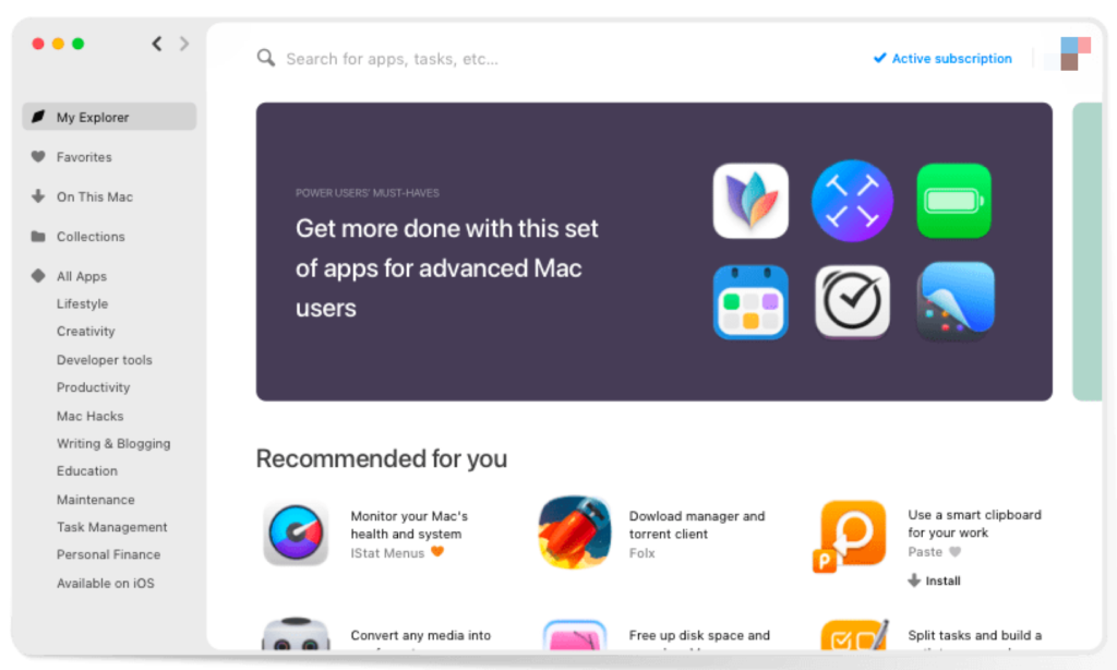 Aperçu de l'interface de SetApp