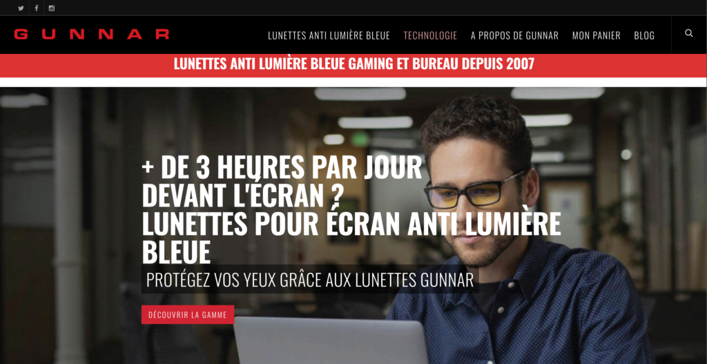 Aperçu de la page d'accueil du site de l'entreprise Gunnar