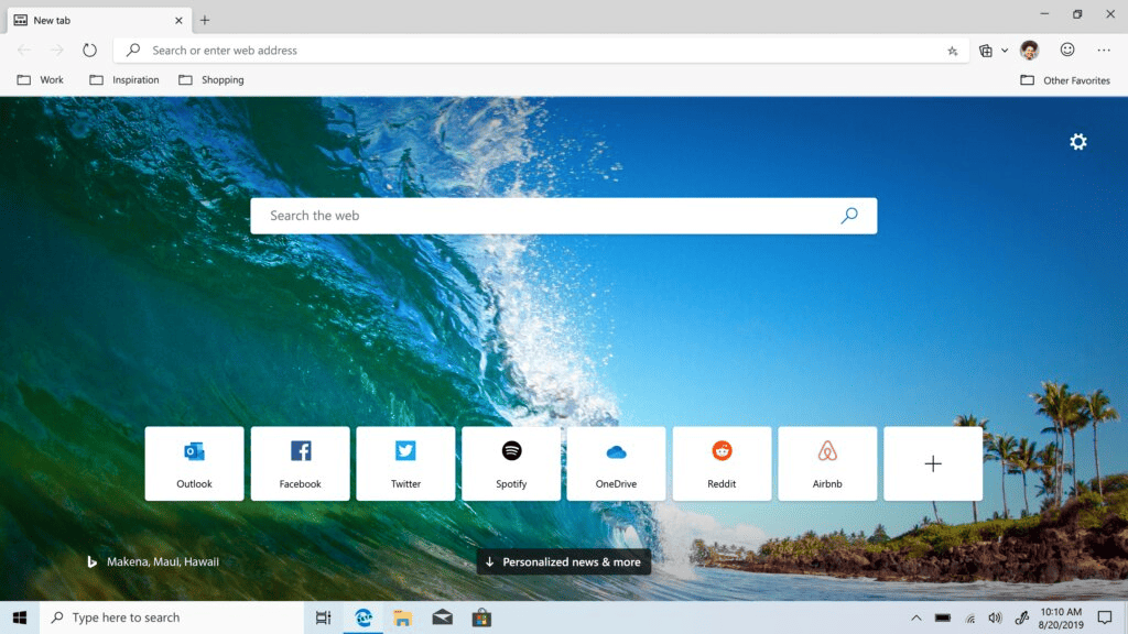 Aperçu de l'interface de Edge Chromium