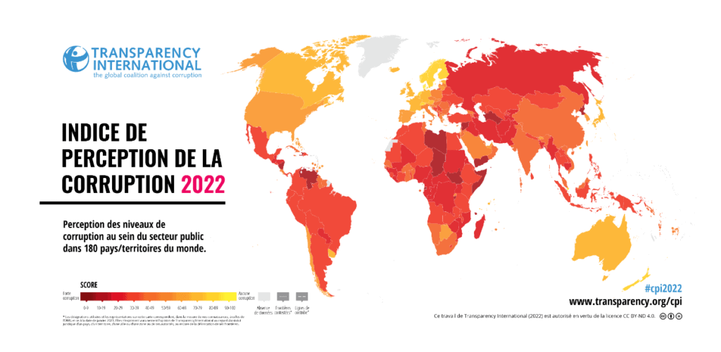 Classement des pays par rapport à la corruption en 2022 - La France à la 21ème place